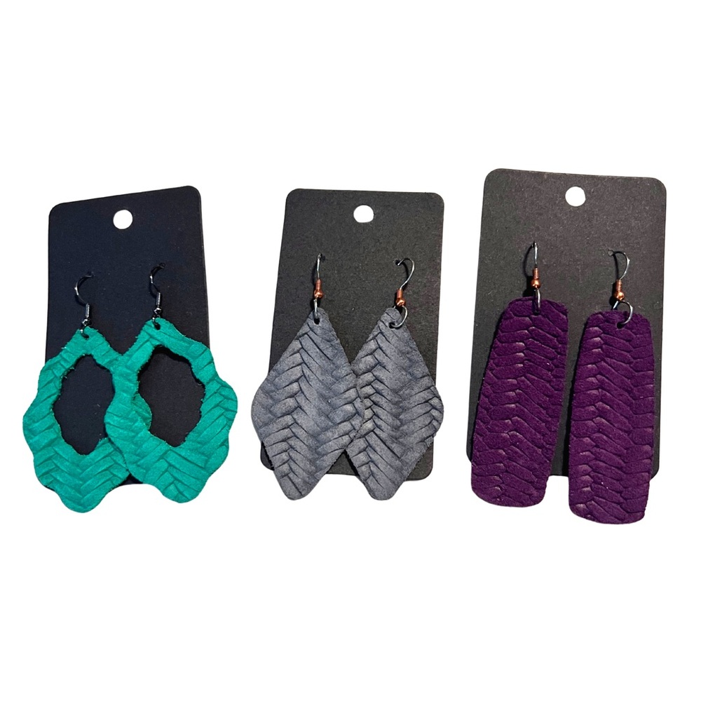 Set of 3 Handmade Leather Earrings